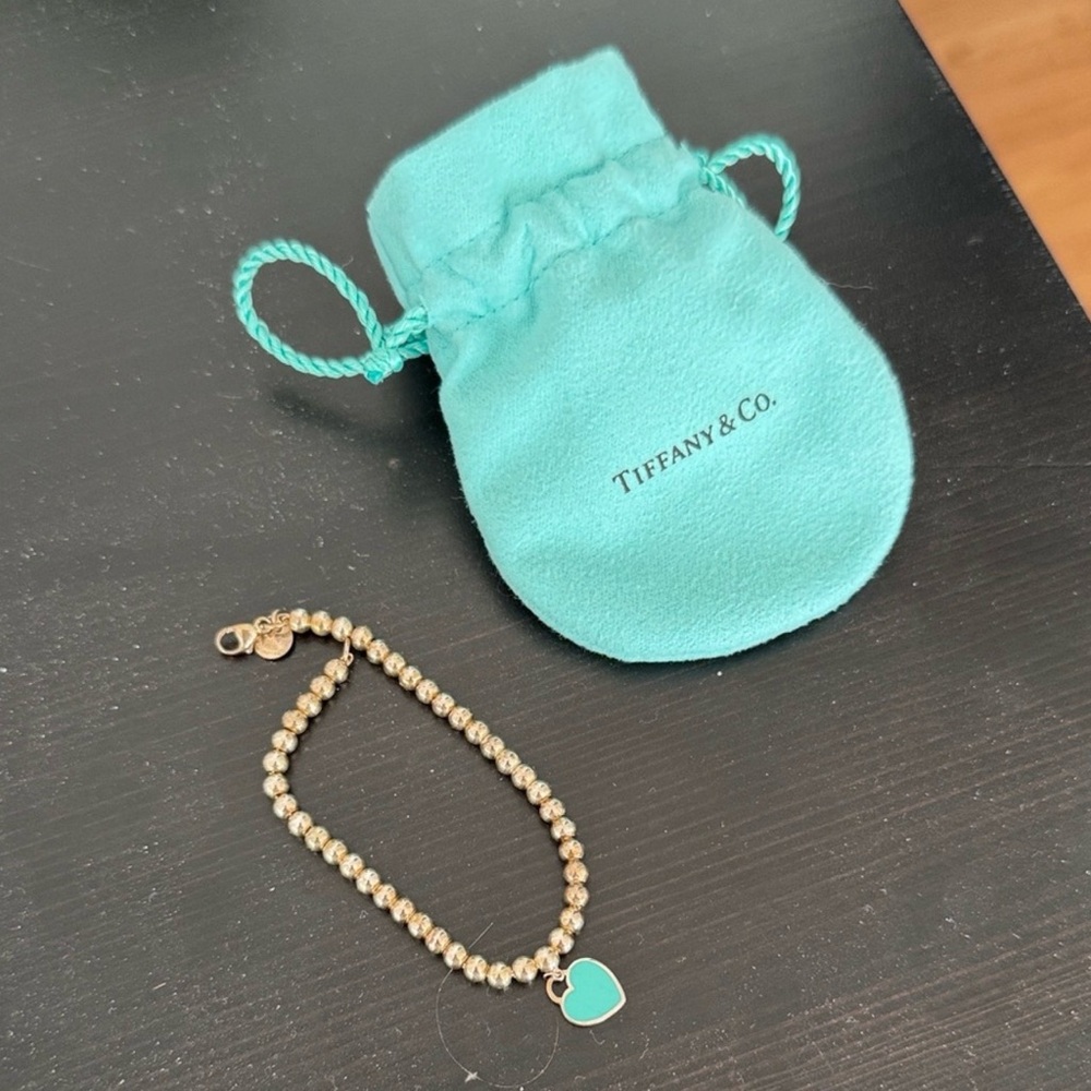 Tiffany & Co. Silver Beaded Bracelet with Heart Charm